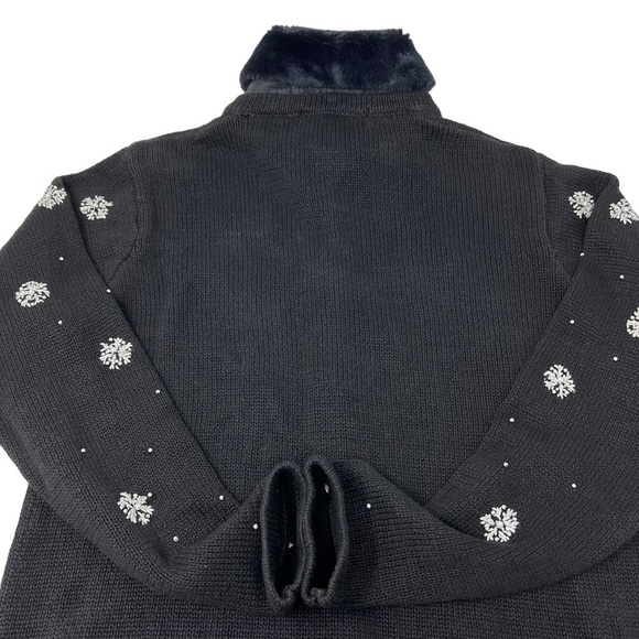 Victoria Jones Embellished Poinsettia Snow Flake Cardigan Removable Fur Collar M - Picture 11 of 14